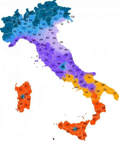 mappa zone climatiche per illustrare l'importanza di infissi e risparmio energetico